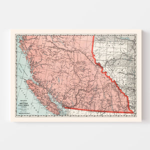 Vintage Map of British Columbia Canada, 1925