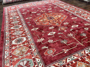Persian Bidjar Rug 9x13, Wool Hand Knotted Vintage Carpet, Red Oriental Rug, Handmade Rug, Large 9 x 13 Room Size Rug