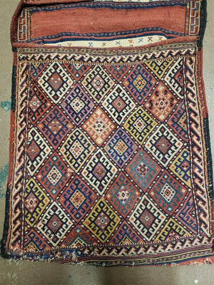 26" X 56" Antique Handmade Authentic Tribal Wool Rug Double Bag Tobreh