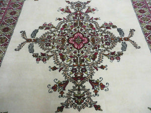 7x10 Moroccan Rug, Open Field Medallion, Berber Carpet, Hand Knotted Soft Wool Area Rug, Cream Color Background, Vintage Rug, Room Sized Rug