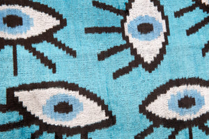 Canvello Handmade Velvet Evil Eye Pillow – 16x24 Luxury Decorative Throw Cushion for Home Decor – Feather Down Insert, Vegetable-Dyed, Vibrant Blue Accent