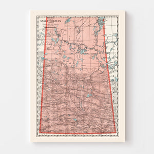 Vintage Map of Saskatchewan Canada, 1925