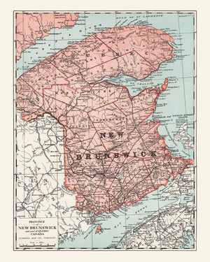 Vintage Map of New Brunswick Canada, 1925