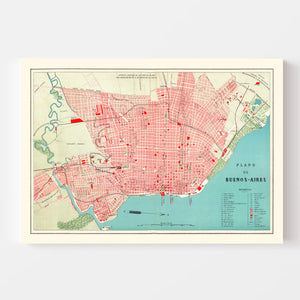 Vintage Map of Buenos Aires, Argentina 1888