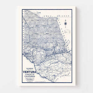 Vintage Map of Ventura County, California 1913