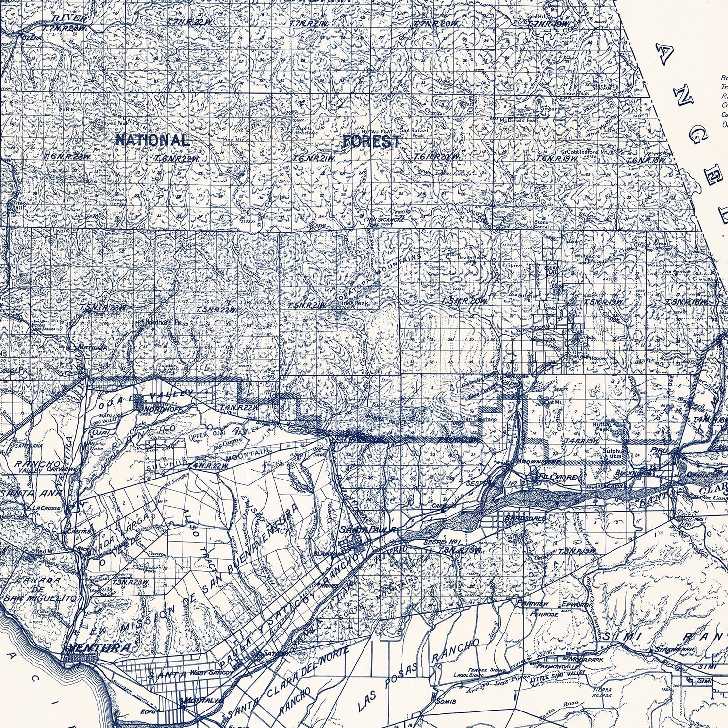 Vintage Map of Ventura County, California 1913