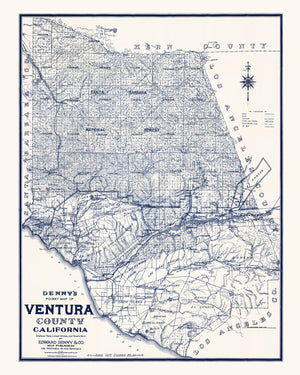 Vintage Map of Ventura County, California 1913