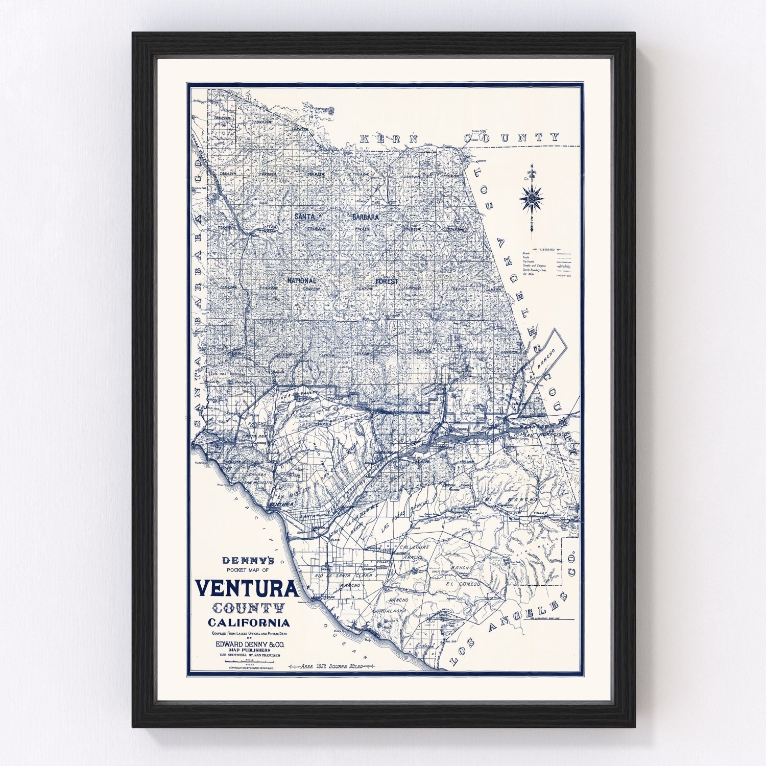 Vintage Map of Ventura County, California 1913