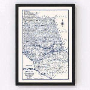 Vintage Map of Ventura County, California 1913