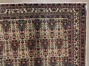 Antique Persian Afshar Rug 5x7, Wool Hand Knotted Oriental Carpet 5 x 7 ft, Repeated Motif Allover, Cream and Maroon, Tribal Rug, Medium Sized Rug,  Zil-i-Sultan Design