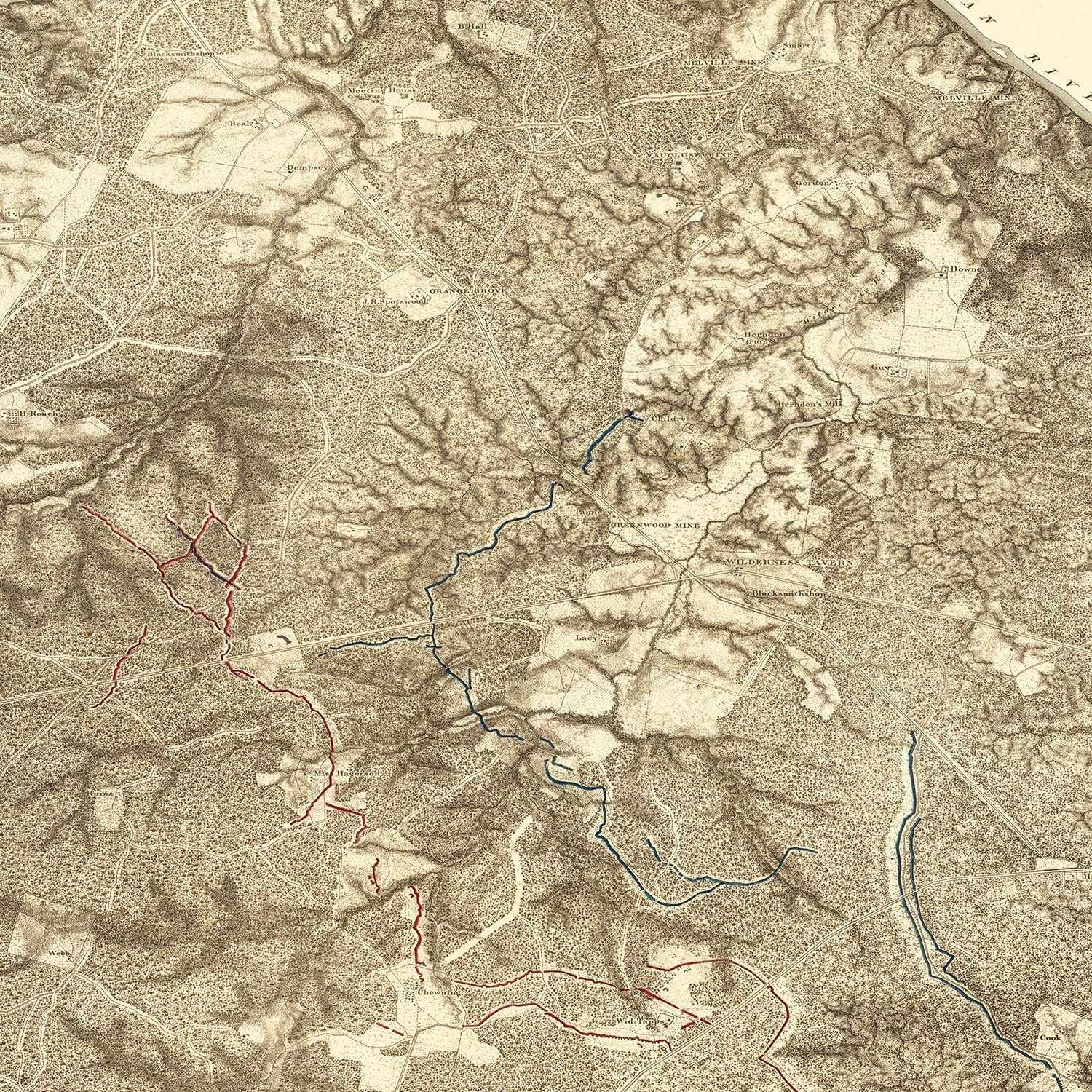 Vintage Wilderness Map of Virginia 1869