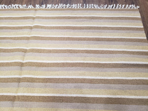 New Indian Striped Blanket, Multicolor Earthern Tones Kilim Rug, Wool Handmade South American Style Blanket, Queen Sized Bedspread 5x8 - 6x8