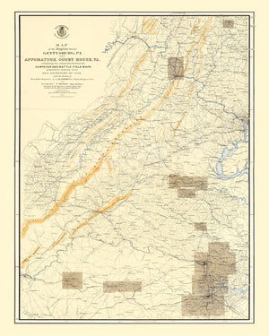 Vintage Map of the Gettysburg Pennsylvania Region, 1869