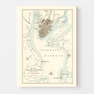 Vintage Map of Charleston, South Carolina 1857