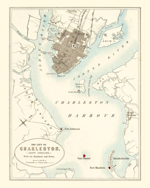 Vintage Map of Charleston, South Carolina 1857