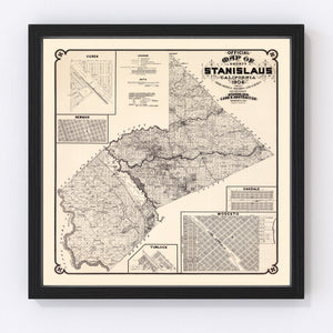 Vintage Map of Stanislaus County, California 1906