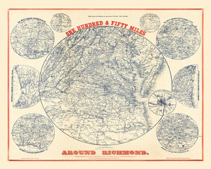 Vintage Map of the Richmond Virginia Region, 1864