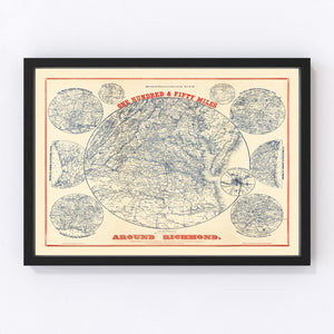 Vintage Map of the Richmond Virginia Region, 1864