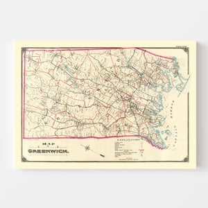 Vintage Map of Greenwich, Connecticut 1900