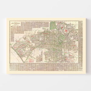 Vintage Map of Los Angeles, California 1928