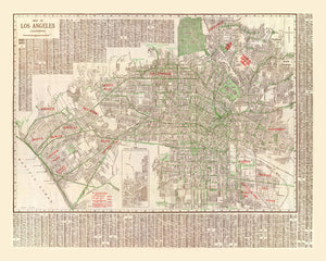 Vintage Map of Los Angeles, California 1928