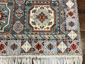Moroccan Rug 7x8, Wool Hand Knotted Vintage Carpet, Multicolor Panel Design Oriental Rug