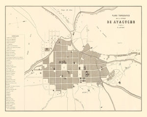 Vintage Map of Ayacucho, Peru 1865