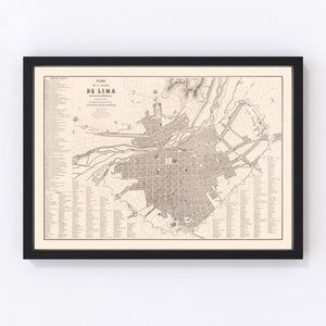 Vintage Map of Lima, Peru 1865