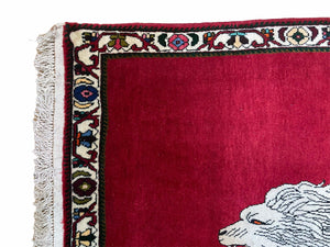 4 X 6 Handmade Hand-Knotted Quality Wool Rug Zagros Lion Red Ivory Tribal Rug