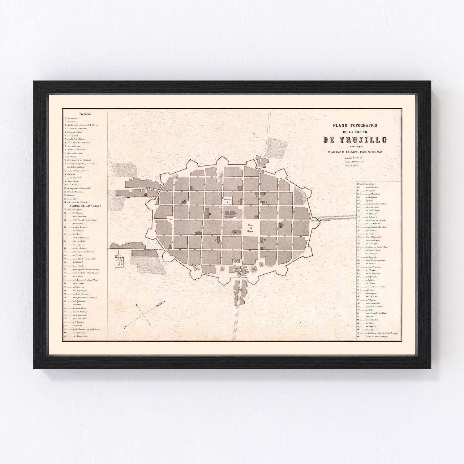 Vintage Map of Trujillo, Peru 1865