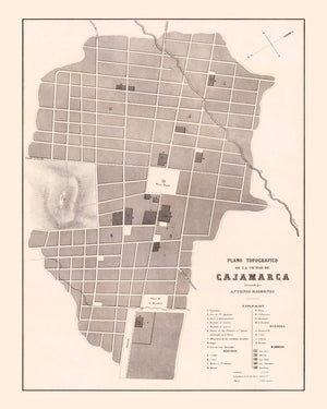 Vintage Map of Cajamarca, Peru 1865