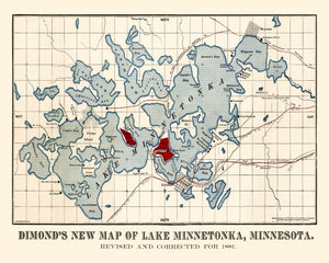 Vintage Map of Lake Minnetonka, 1881