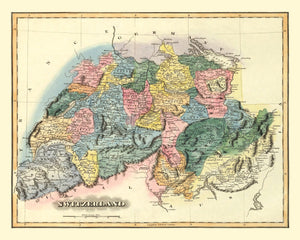 Vintage Map of Switzerland 1823