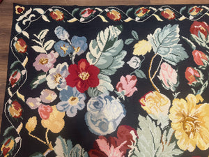 Palace Size Needlepoint Rug 12x18, Vintage Spanish Portuguese Carpet, Floral Design