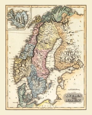 Vintage Map of Norway 1823