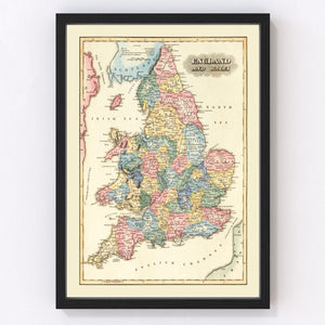 Vintage Map of England 1823