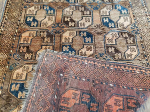 Antique Afghan Tribal Area Rug 4' x 7' 8", Afghanistan Bashir Oriental Carpet, Hand-Knotted Brown Vintage Rug, Wool on Wool Corridor Rug