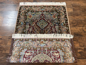 Marvelous Persian Isfahan Rug 3.7 x 5.6, Tree of Life and Animal Pictorials, Handmade Vintage Super Fine 600 KPSI, Kork Wool  Silk Highlights, Rare