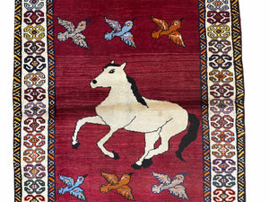 4 X 6 Handmade Zagros Wool Rug Horse Birds Ram Sheep Colorful New Vintage Rug