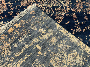 Area Rug 8x10 High Quality Handmade Oriental Carpet, Modern Contemporary Rug, Rug for Living Room, Wool Rug, Blue and Gold, Pakistani Rug