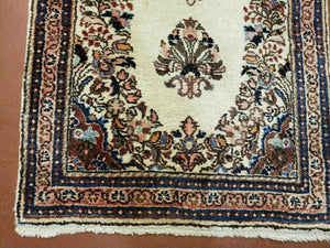 2' 7" X 4' Vintage Handmade Indian Medallion Wool Floral Beige Rug