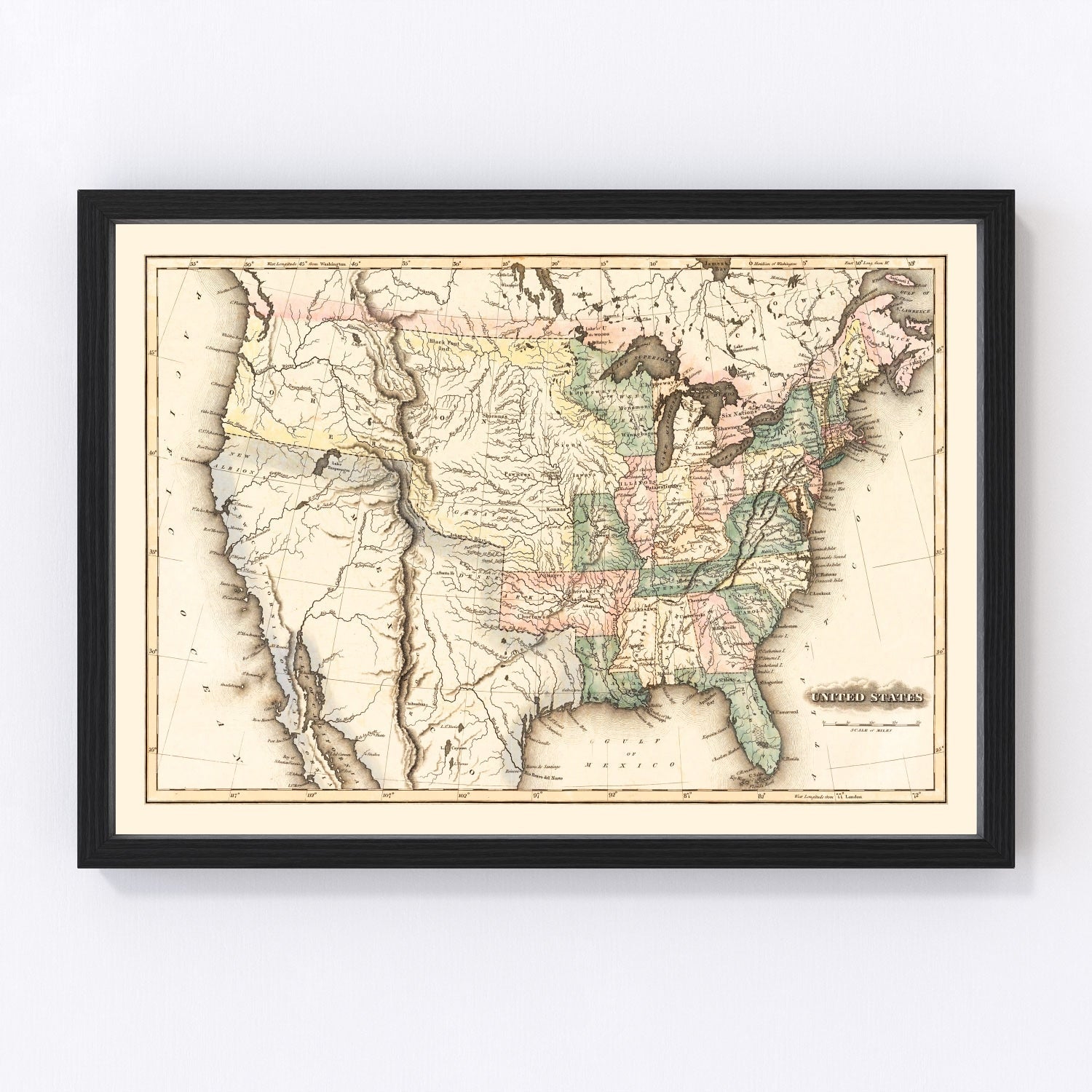 Vintage Map of United States 1823