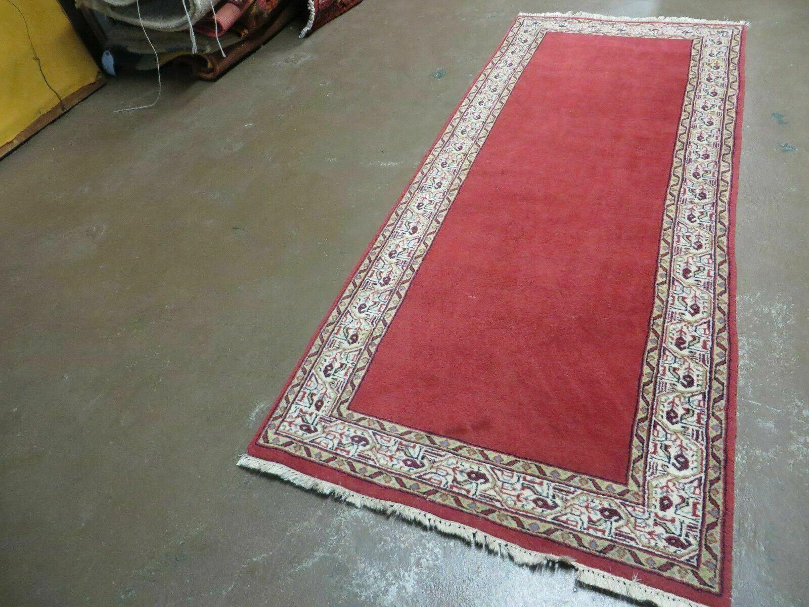 2' 8" X 7' Vintage Handmade India Wool Runner Rug Nice Red Organic Colors