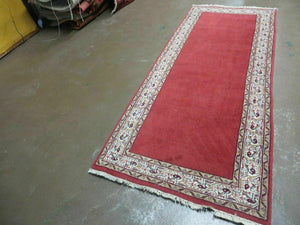 2' 8" X 7' Vintage Handmade India Wool Runner Rug Nice Red Organic Colors
