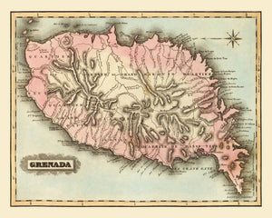 Vintage Map of Grenada 1823