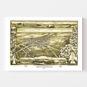 Vintage Map of Gettysburg, Pennsylvania 1888