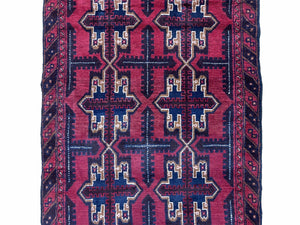 3X5 Vintage Handmade Tribal Wool Rug Balouchi Rug Afghan Rug Red Beige Blue Nice