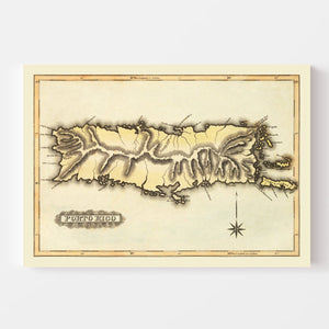 Vintage Map of Puerto Rico, 1823