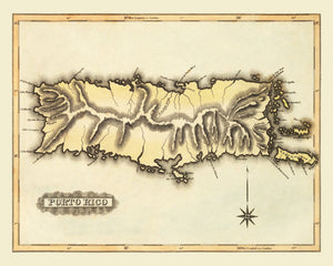Vintage Map of Puerto Rico, 1823