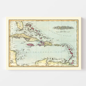 Vintage Map of West Indies, 1823